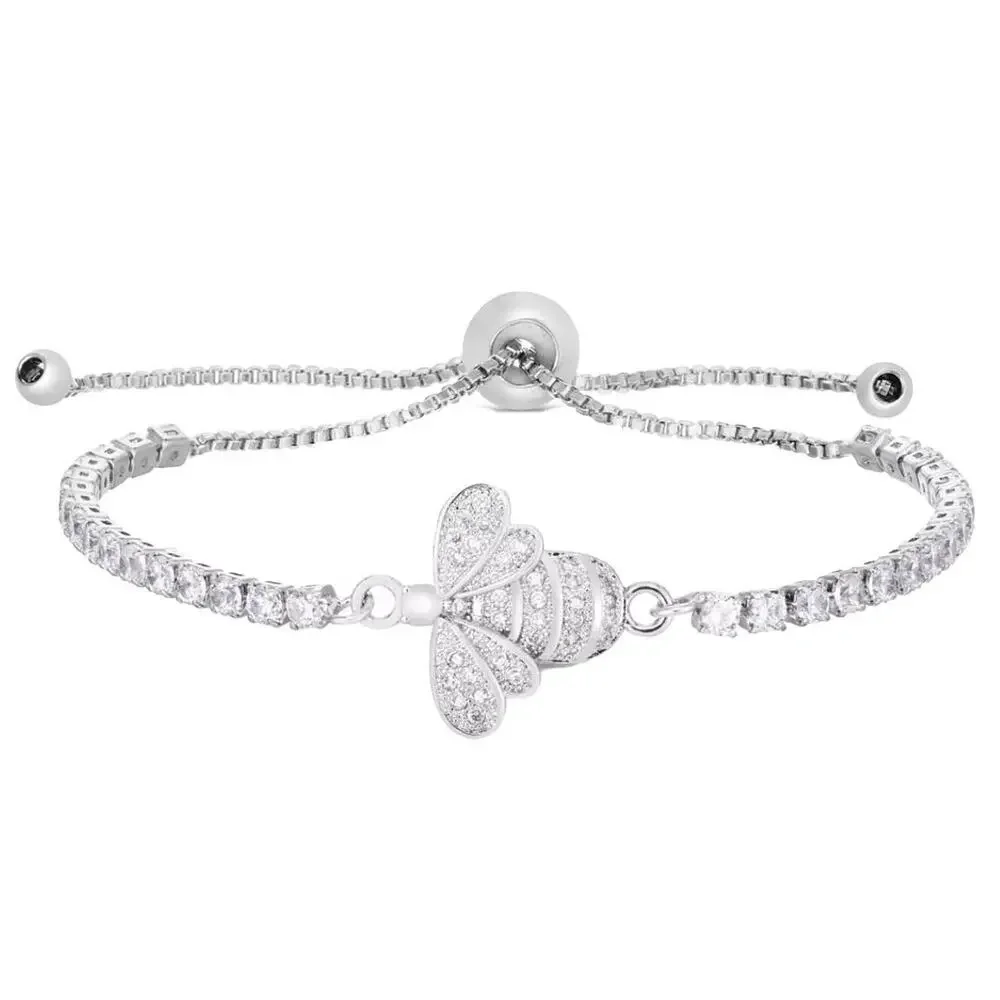Cubic Zirconia Bee Adjustable Silver Bolo Bracelet NWT